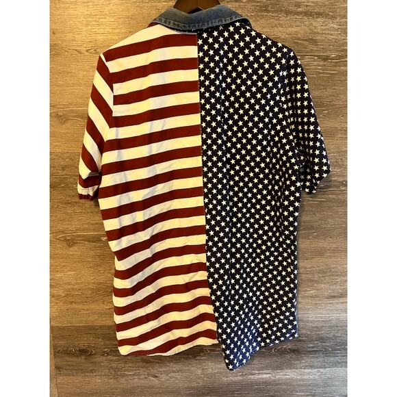 American USA Flag Shirt Vintage Cotton Chambray Patriot Size XXL 20 Button Down - Picture 6 of 8